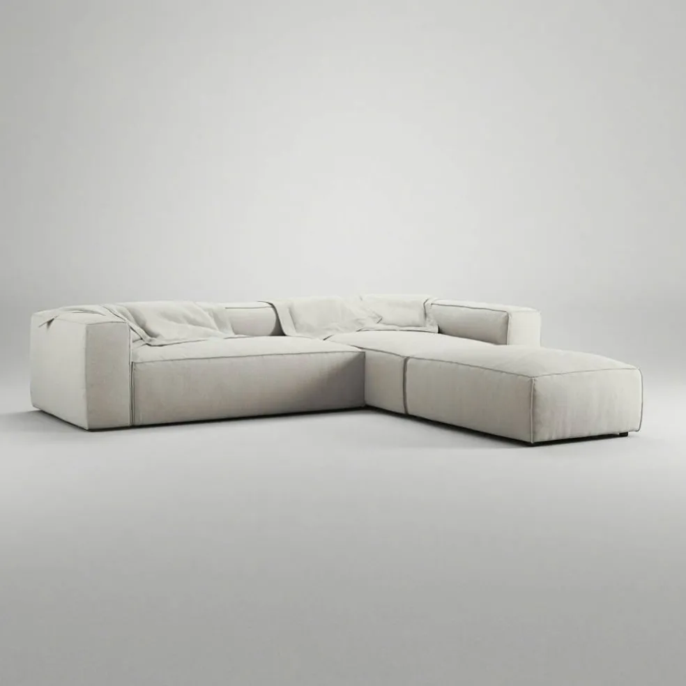 Grand 4-Sitssoffa Divan Höger öppet avslut Minetyg, Moon White