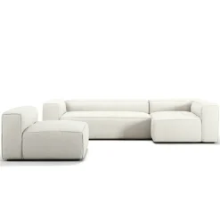 Grand 4-Sitssoffa Divan Höger Med Fåtölj Bouclétyg, Steam White