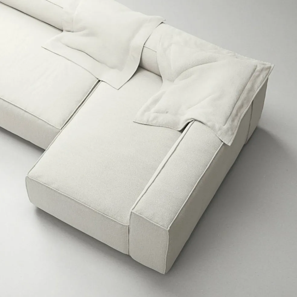 Grand 4-Sitssoffa Divan Höger Med Fåtölj Bouclétyg, Steam White