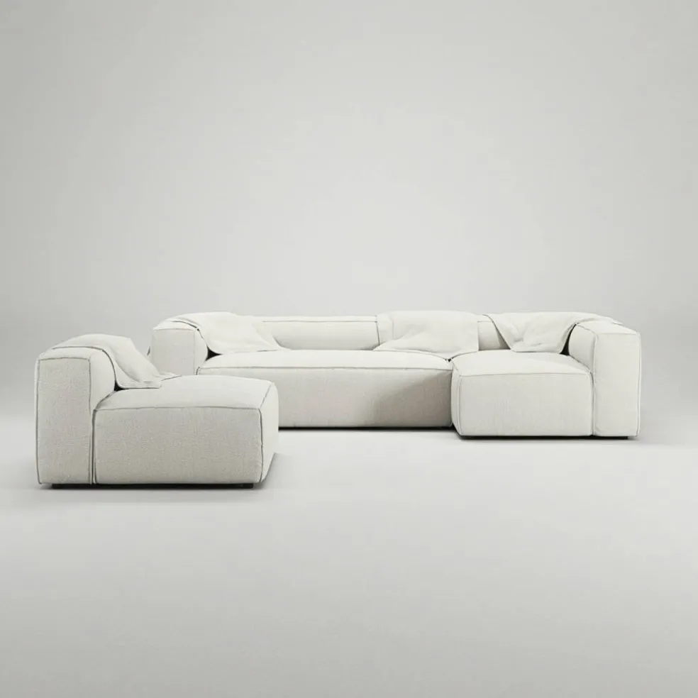 Grand 4-Sitssoffa Divan Höger Med Fåtölj Bouclétyg, Steam White