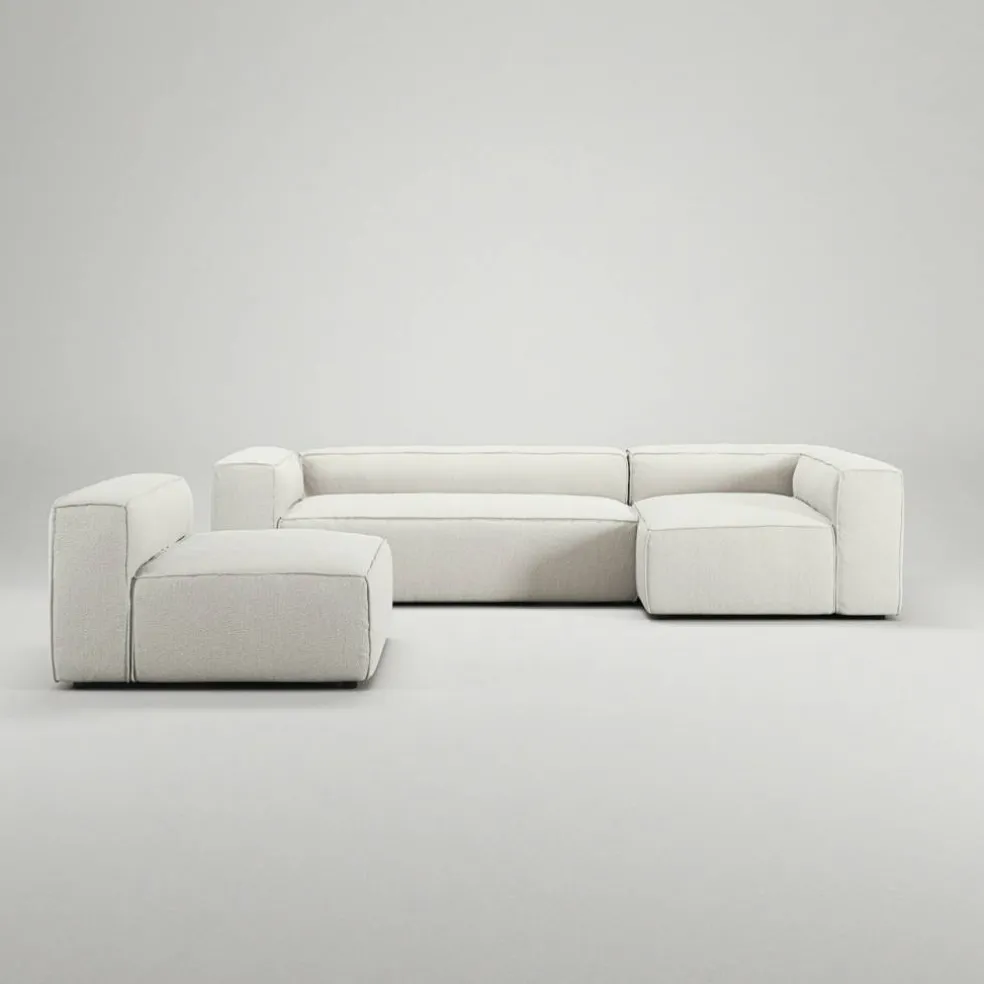 Grand 4-Sitssoffa Divan Höger Med Fåtölj Bouclétyg, Steam White