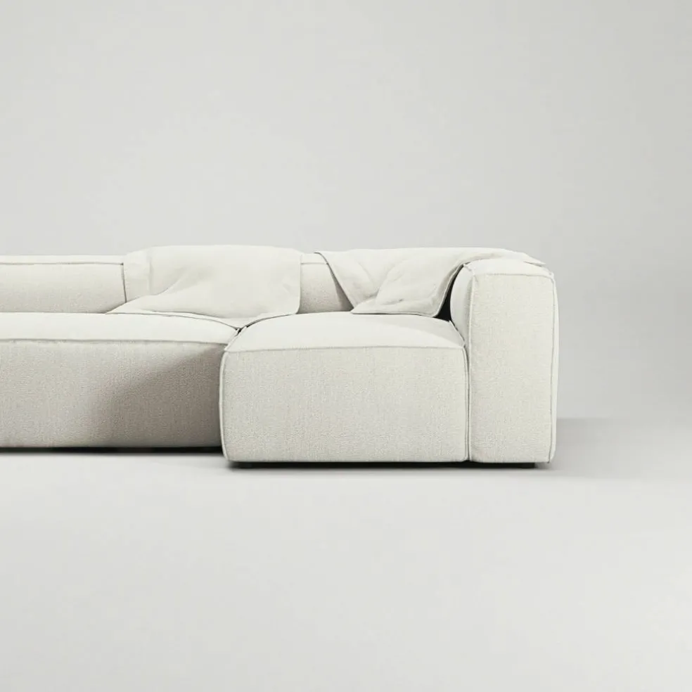 Grand 4-Sitssoffa Divan Höger Med Fåtölj Bouclétyg, Steam White