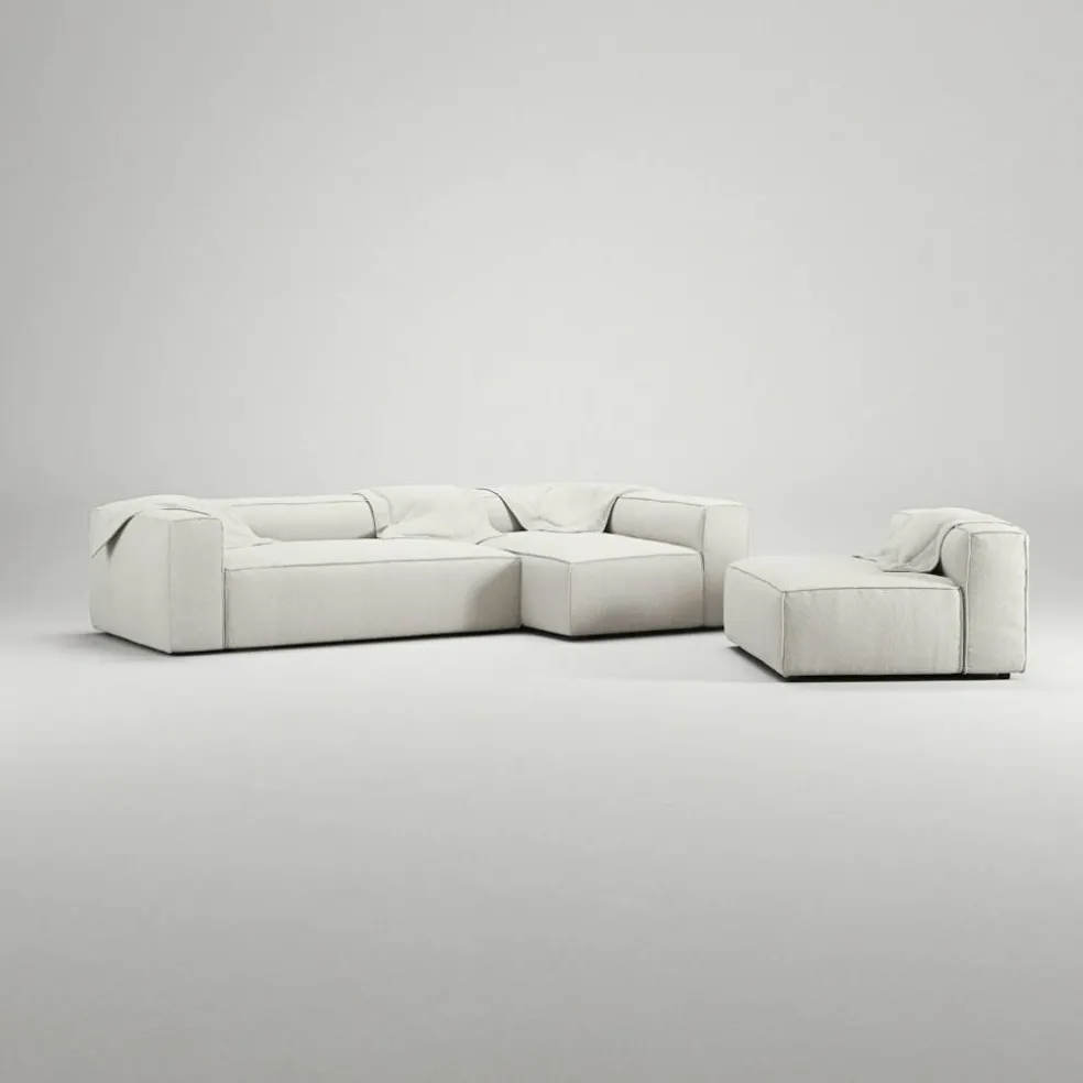 Grand 4-Sitssoffa Divan Höger Med Fåtölj Bouclétyg, Steam White