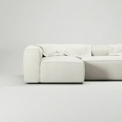 Grand 4-Sitssoffa Divan Vänster öppet avslut Med Fotpall Bouclétyg, Steam White