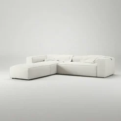 Grand 4-Sitssoffa Divan Vänster öppet avslut Med Fotpall Bouclétyg, Steam White
