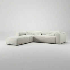 Grand 4-Sitssoffa Divan Vänster öppet avslut Med Fotpall Minetyg, Moon White