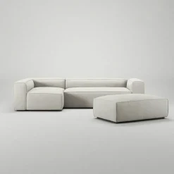 Grand 4-Sitssoffa Divan Vänster öppet avslut Med Fotpall Minetyg, Moon White