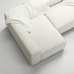 Grand 3-Sitssoffa Divan Vänster Bouclétyg, Steam White