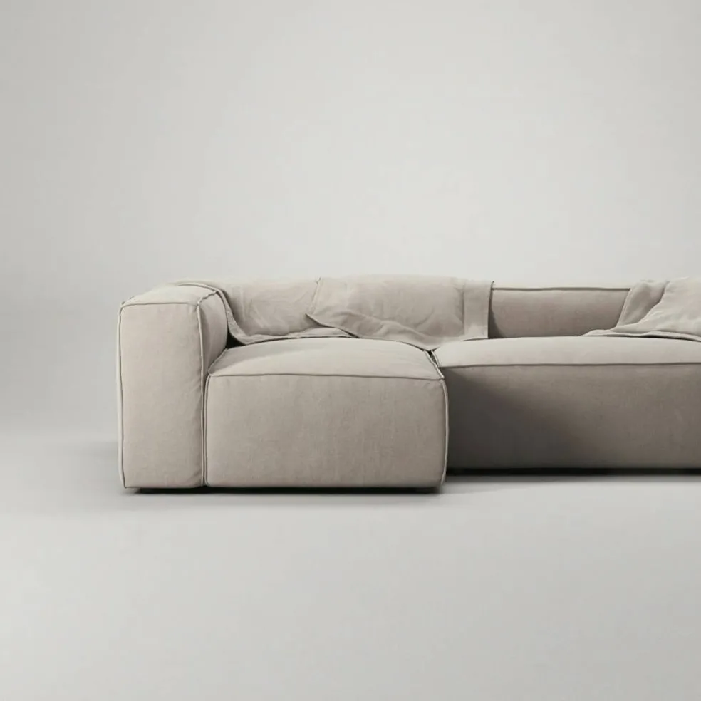 Grand 3-Sitssoffa Divan Vänster Minetyg, Sandshell Beige