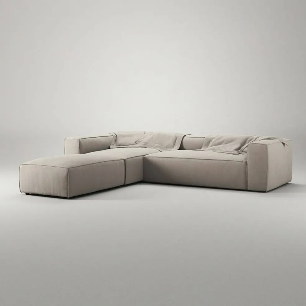Grand 4-Sitssoffa Divan Vänster öppet avslut Med Fotpall Minetyg, Sandshell Beige