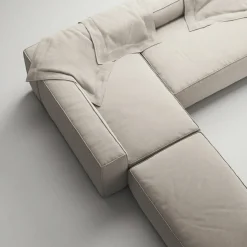 Grand 4-Sitssoffa Divan Vänster öppet avslut Med Fotpall Minetyg, Sandshell Beige