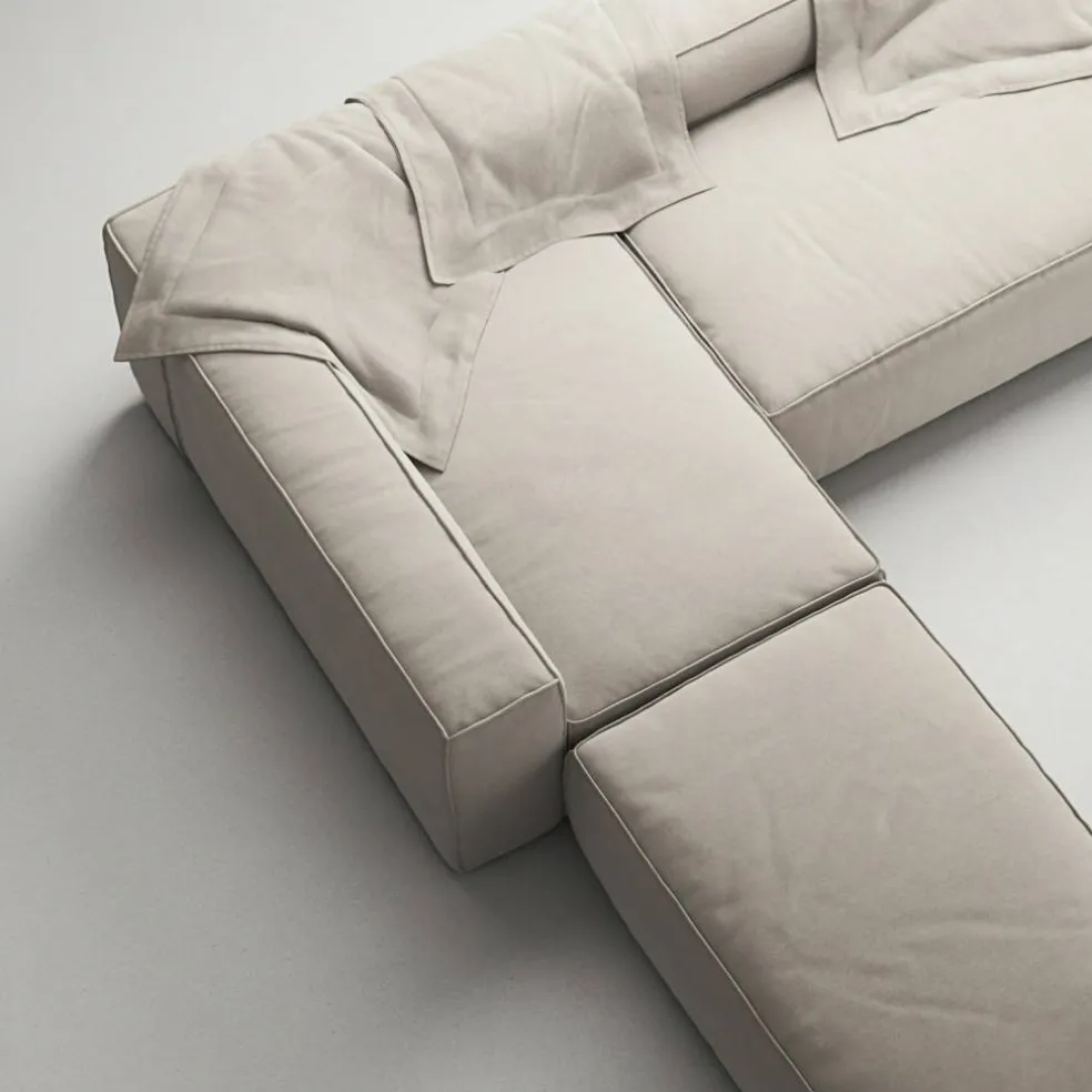 Grand 4-Sitssoffa Divan Vänster öppet avslut Med Fotpall Minetyg, Sandshell Beige
