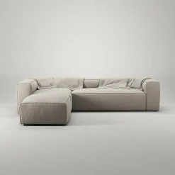 Grand 4-Sitssoffa Divan Vänster öppet avslut Med Fotpall Minetyg, Sandshell Beige
