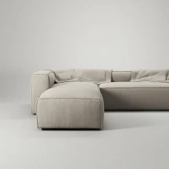 Grand 4-Sitssoffa Divan Vänster öppet avslut Med Fotpall Minetyg, Sandshell Beige