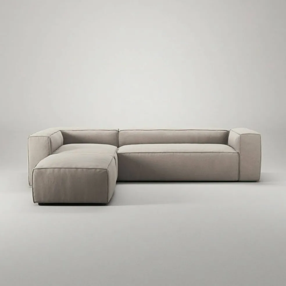 Grand 4-Sitssoffa Divan Vänster öppet avslut Med Fotpall Minetyg, Sandshell Beige
