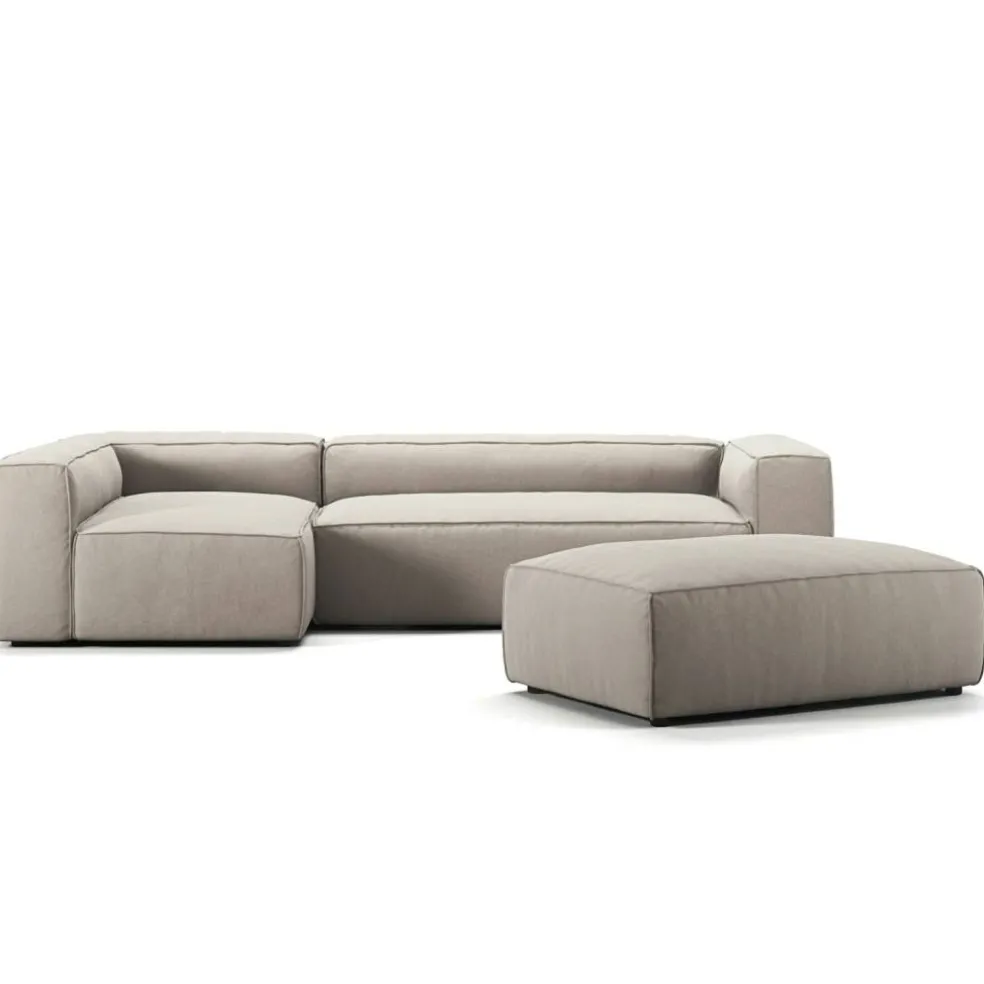 Grand 4-Sitssoffa Divan Vänster öppet avslut Med Fotpall Minetyg, Sandshell Beige