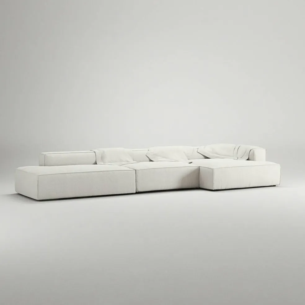 Grand 5-Sitssoffa öppet avslut Vänster Bouclétyg, Steam White