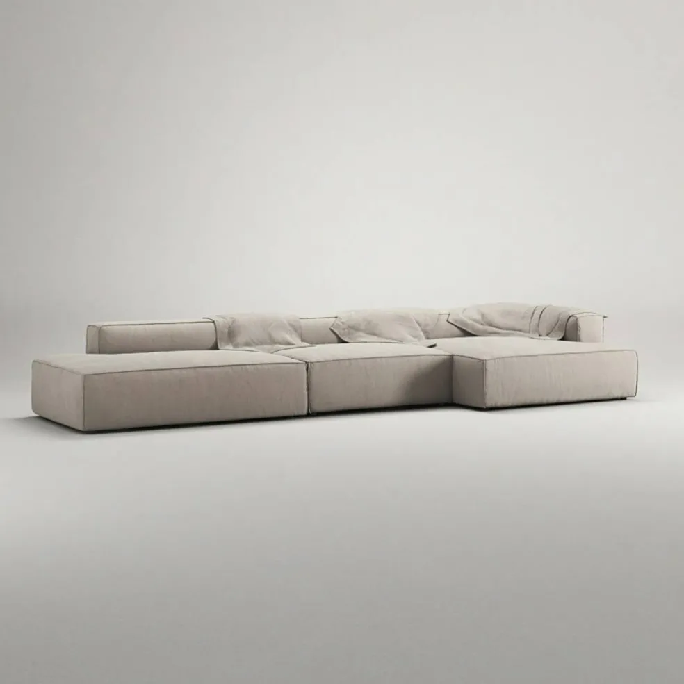 Grand 5-Sitssoffa öppet avslut Vänster Minetyg, Sandshell Beige