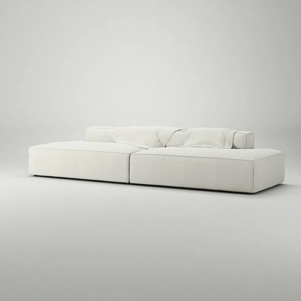 Grand 4-Sitssoffa öppna avslut Bouclétyg, Steam White