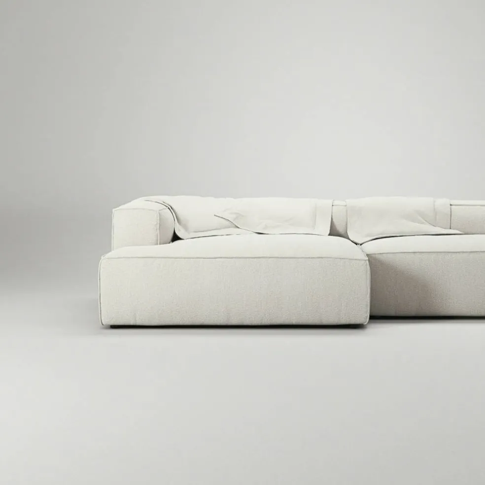 Grand 4-Sitssoffa schäslong Vänster Bouclétyg, Steam White