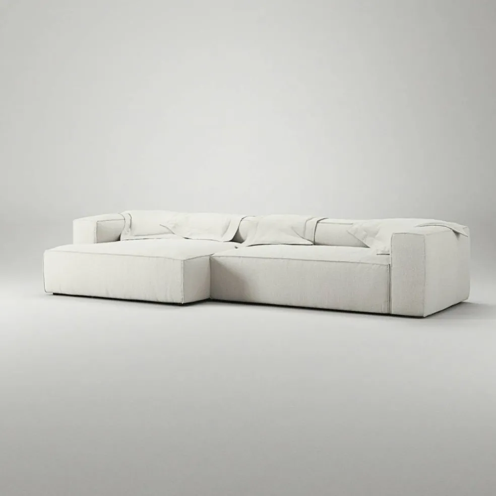 Grand 4-Sitssoffa schäslong Vänster Bouclétyg, Steam White