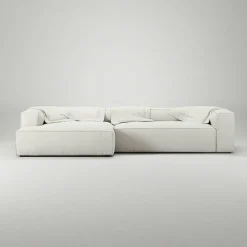 Grand 4-Sitssoffa schäslong Vänster Bouclétyg, Steam White
