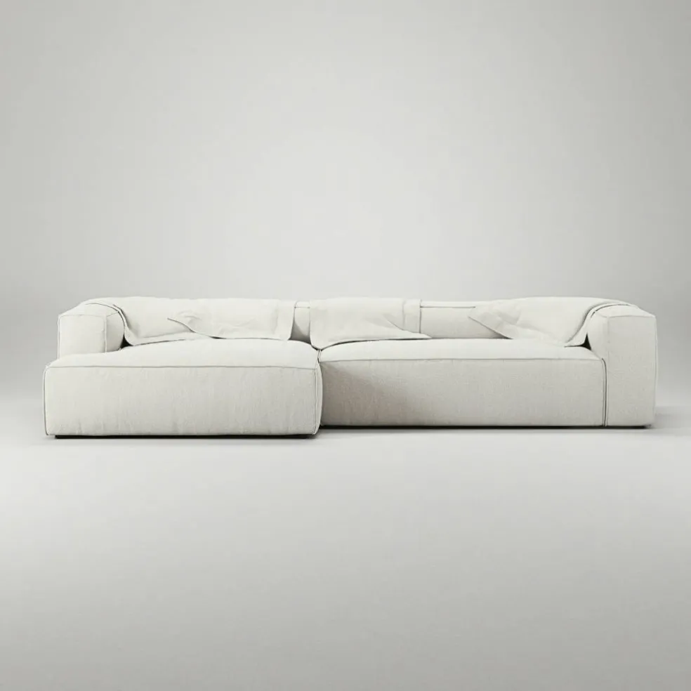 Grand 4-Sitssoffa schäslong Vänster Bouclétyg, Steam White