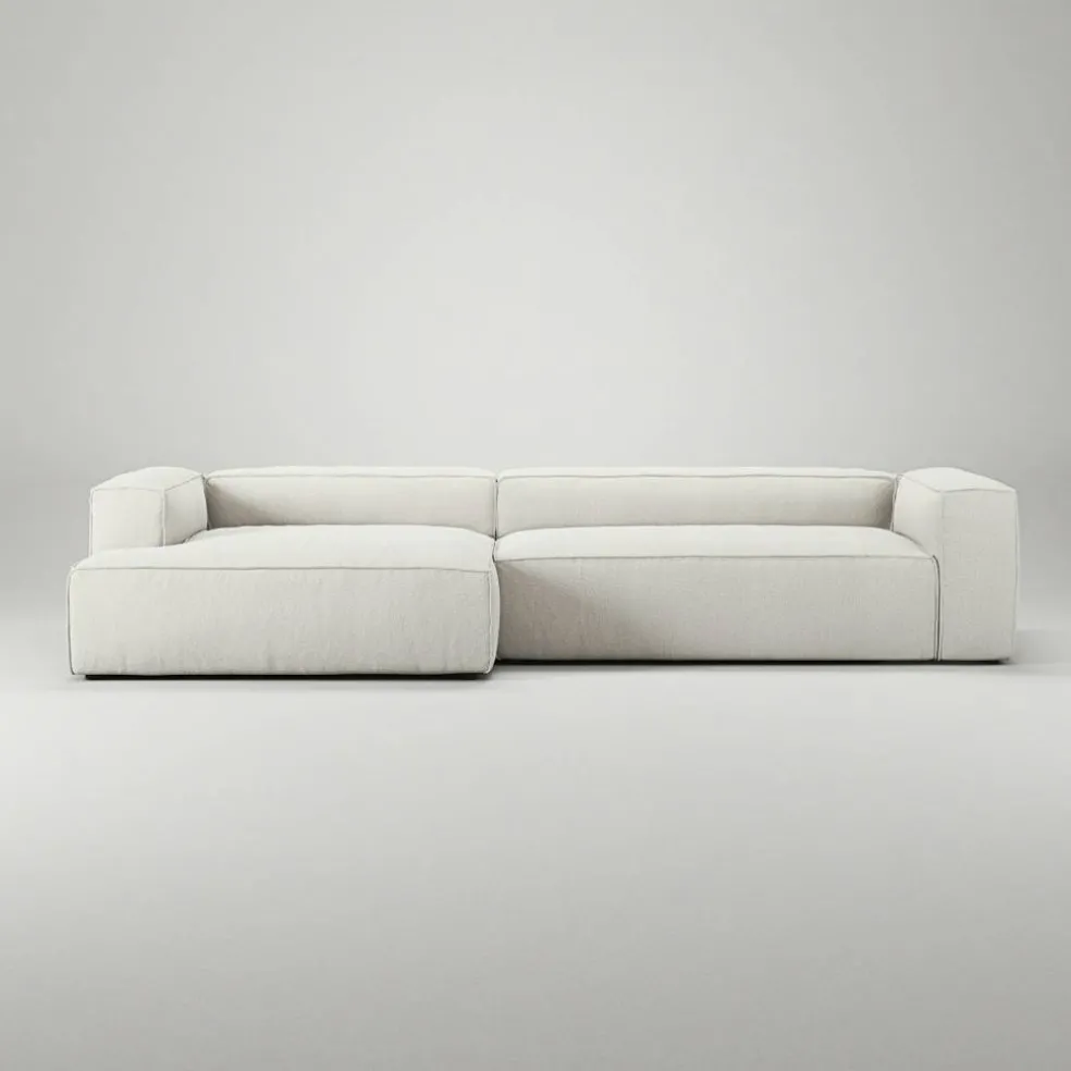 Grand 4-Sitssoffa schäslong Vänster Bouclétyg, Steam White