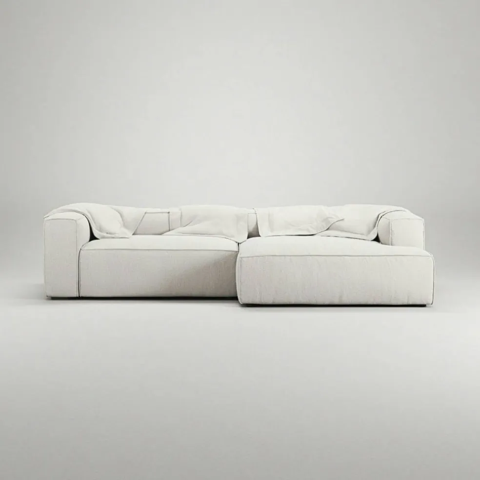 Grand 3-Sitssoffa schäslong Höger Bouclétyg, Steam White