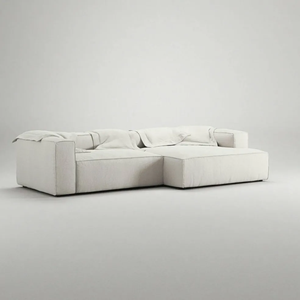 Grand 3-Sitssoffa schäslong Höger Bouclétyg, Steam White