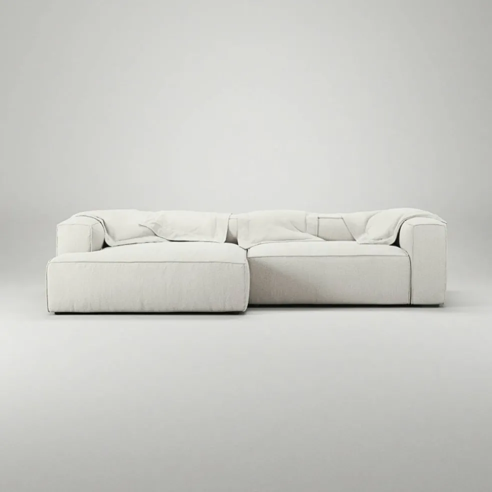 Grand 3-Sitssoffa schäslong Vänster Bouclétyg, Steam White