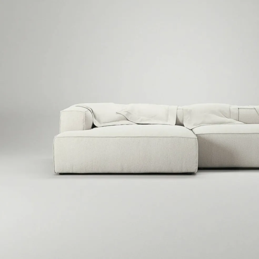 Grand 3-Sitssoffa schäslong Vänster Bouclétyg, Steam White