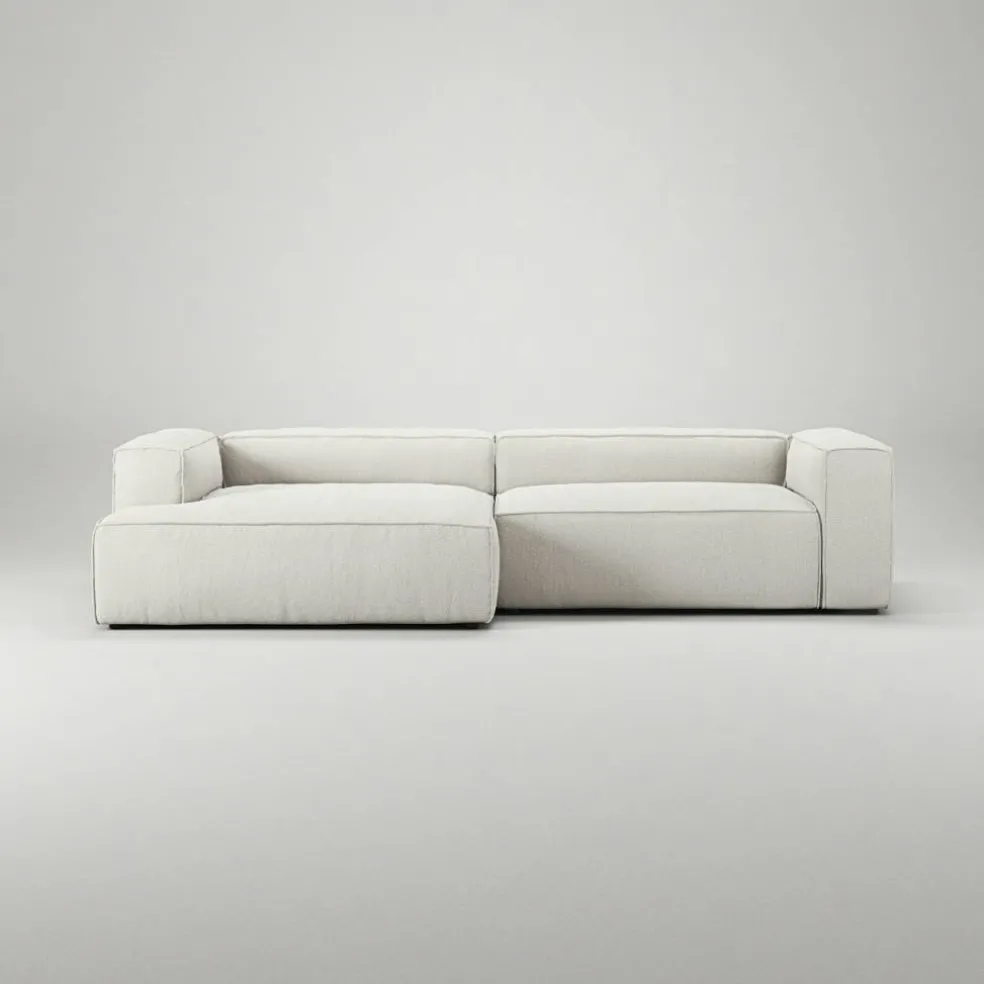 Grand 3-Sitssoffa schäslong Vänster Bouclétyg, Steam White
