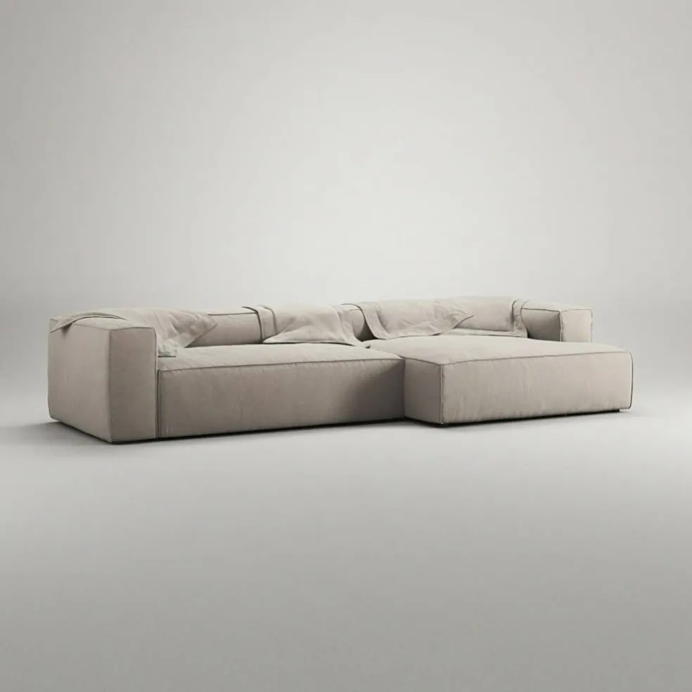 Grand 4-Sitssoffa schäslong Höger Minetyg, Sandshell Beige
