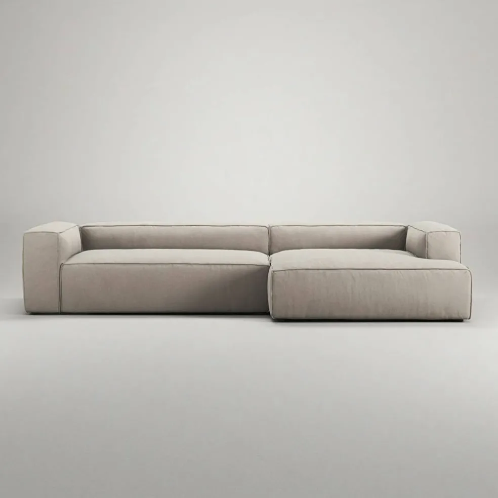 Grand 4-Sitssoffa schäslong Höger Minetyg, Sandshell Beige