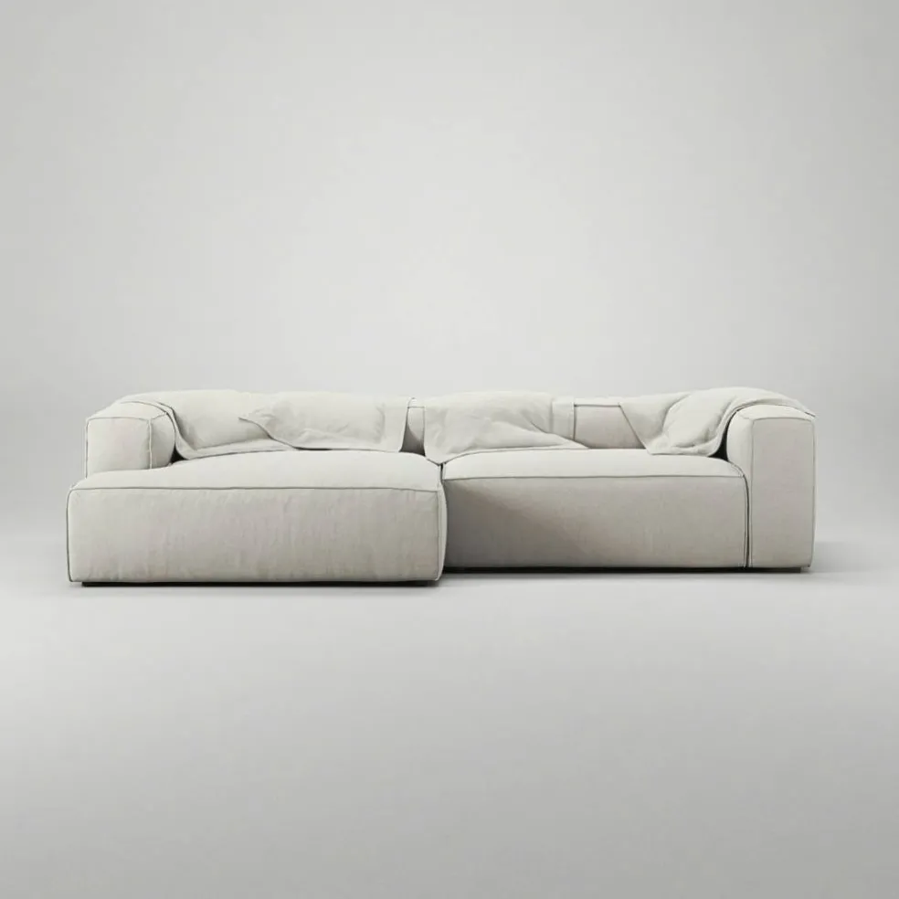 Grand 3-Sitssoffa schäslong Vänster Minetyg, Moon White