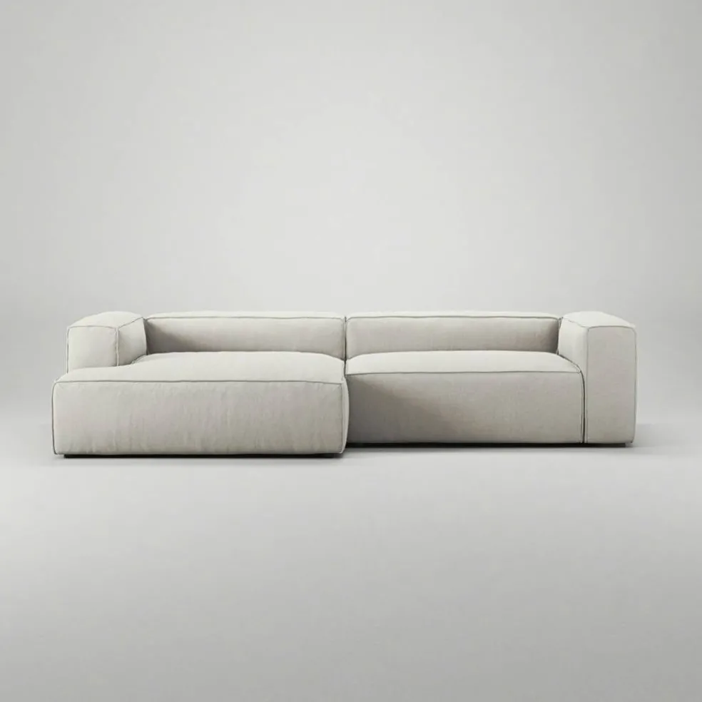 Grand 3-Sitssoffa schäslong Vänster Minetyg, Moon White