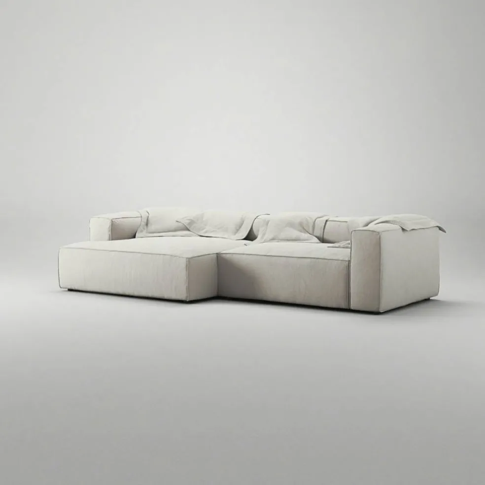 Grand 3-Sitssoffa schäslong Vänster Minetyg, Moon White
