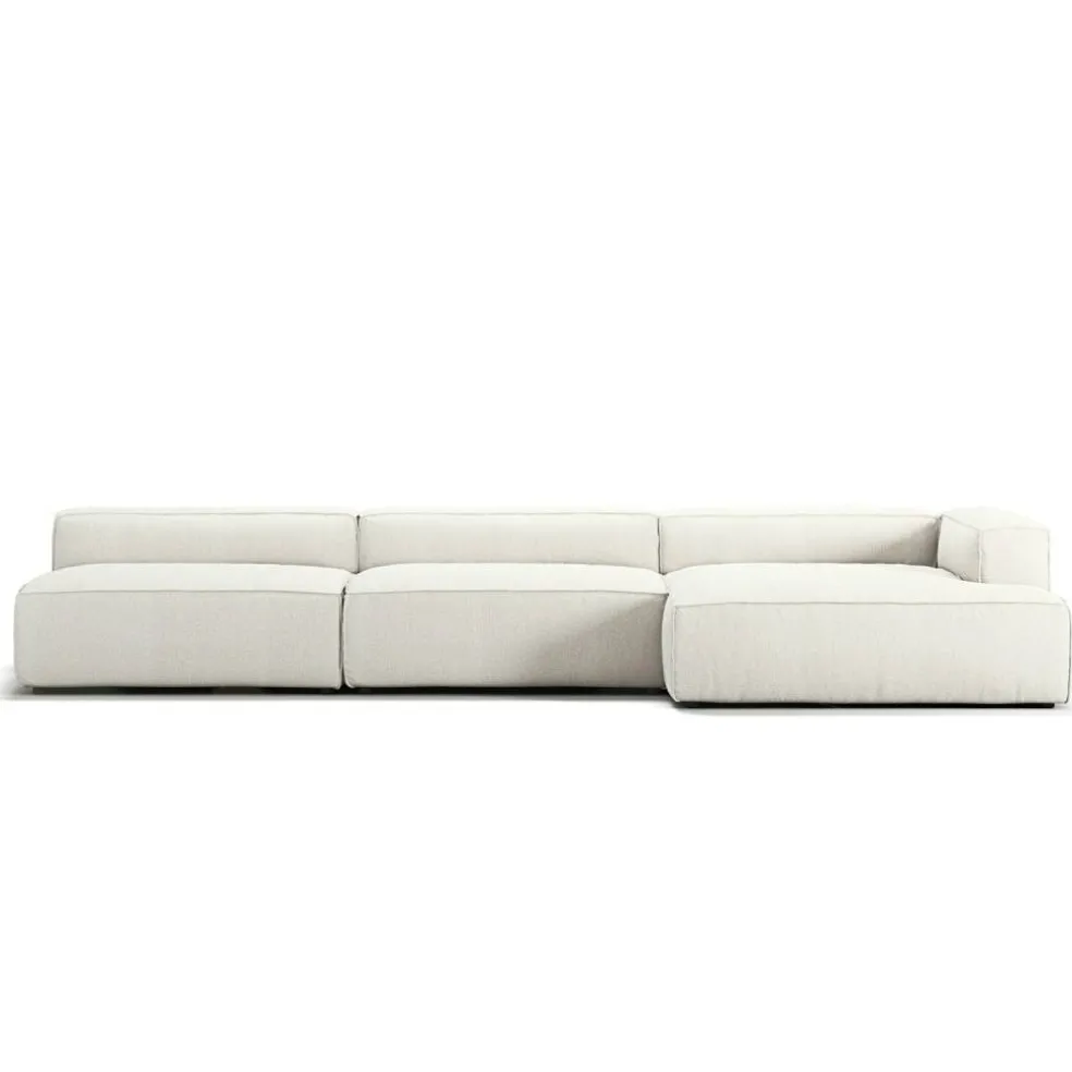 Grand 5-Sitssoffa schäslong Höger Bouclétyg, Steam White