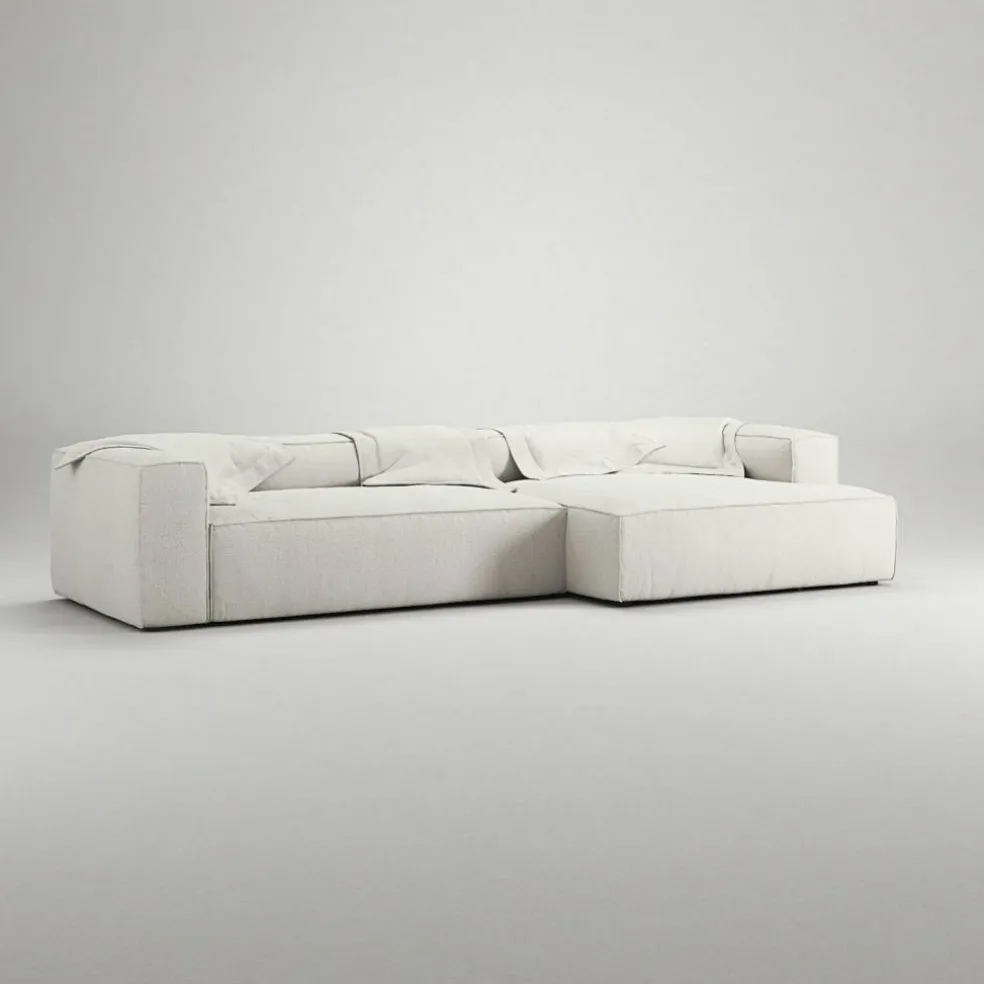 Grand 4-Sitssoffa schäslong Höger Bouclétyg, Steam White