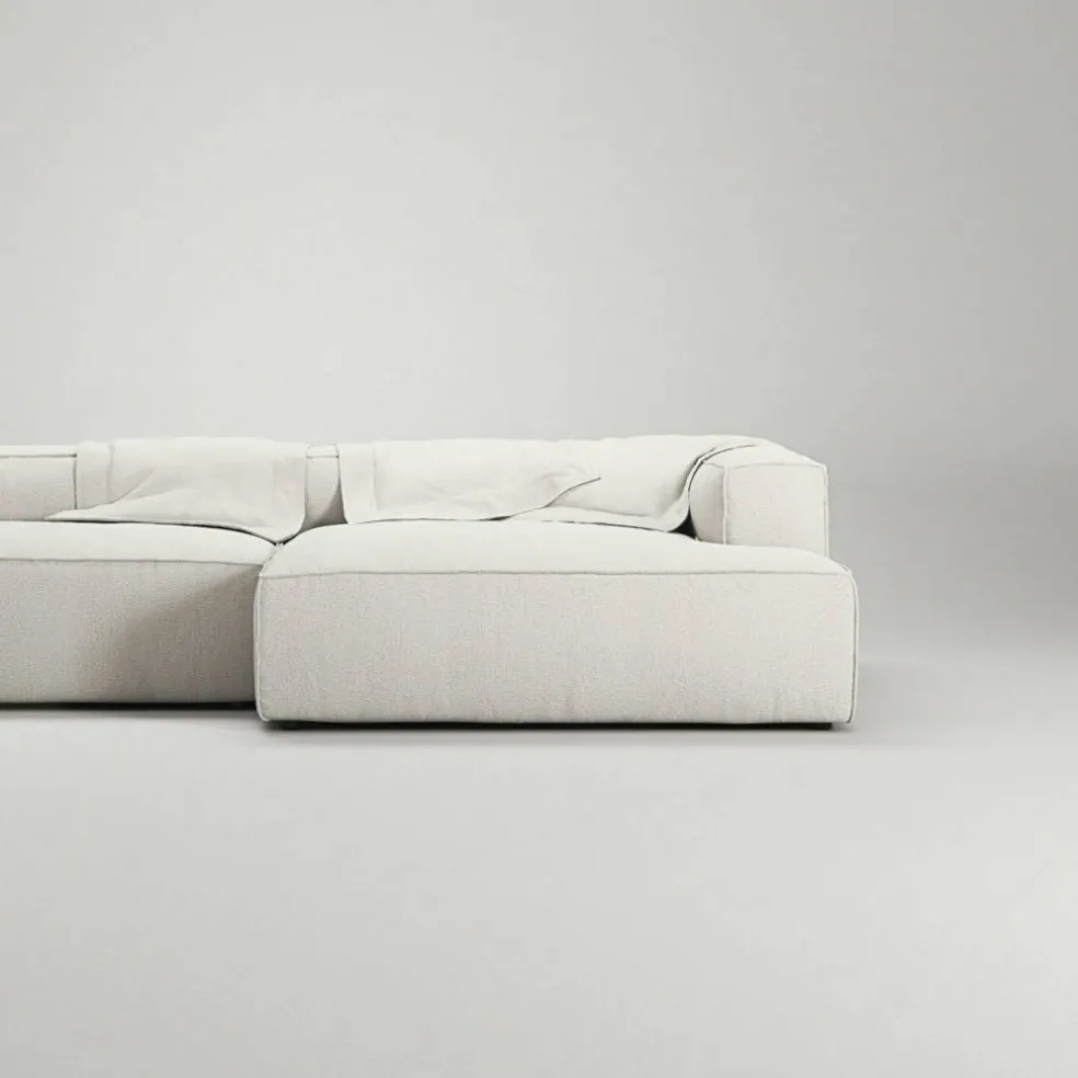 Grand 4-Sitssoffa schäslong Höger Bouclétyg, Steam White