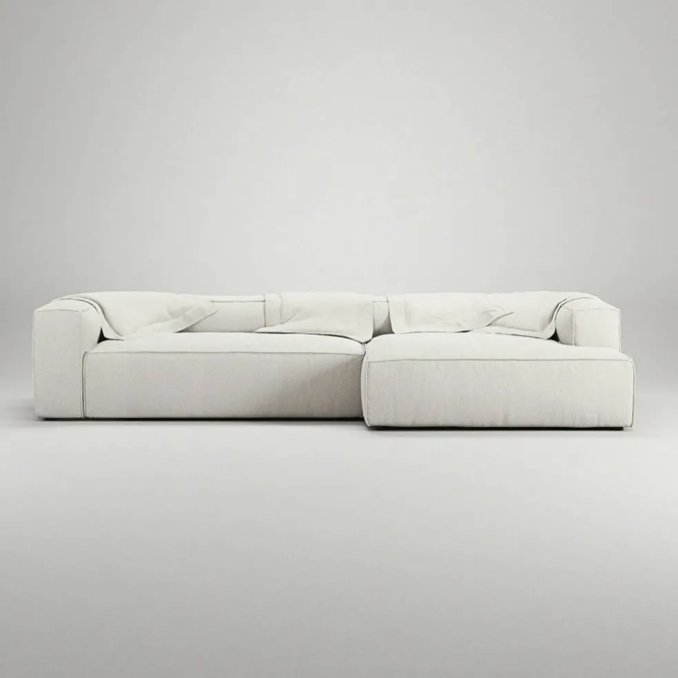 Grand 4-Sitssoffa schäslong Höger Bouclétyg, Steam White