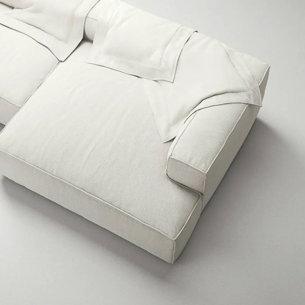 Grand 4-Sitssoffa schäslong Höger Bouclétyg, Steam White