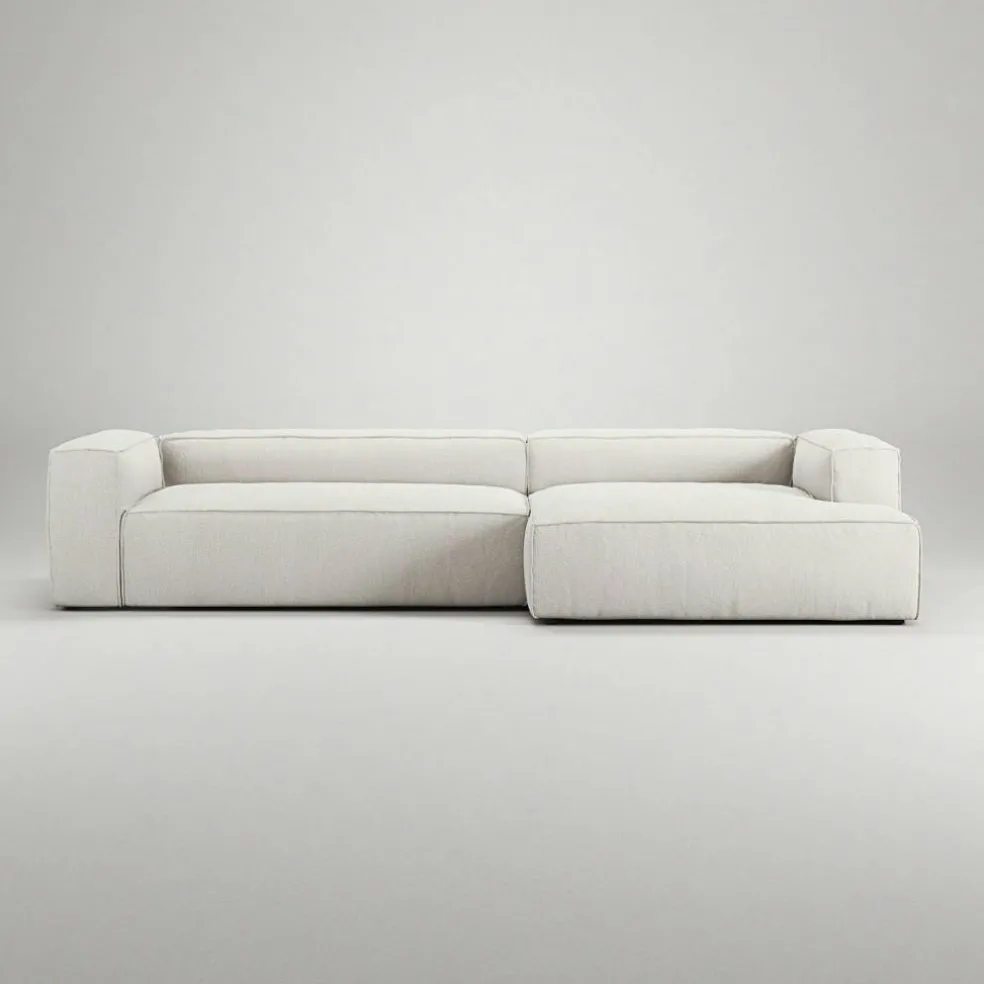 Grand 4-Sitssoffa schäslong Höger Bouclétyg, Steam White