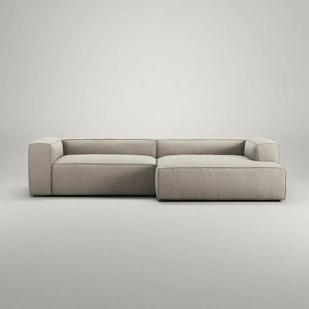 Grand 3-Sitssoffa schäslong Höger Minetyg, Sandshell Beige