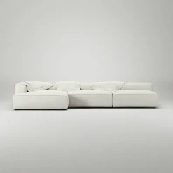 Grand 5-Sitssoffa schäslong Vänster Bouclétyg, Steam White