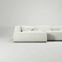 Grand 5-Sitssoffa schäslong Vänster Bouclétyg, Steam White