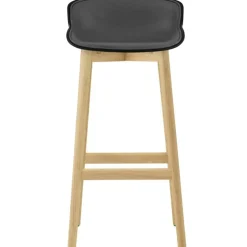 Hyg Barstol 75 cm, Svart Läder / Ek