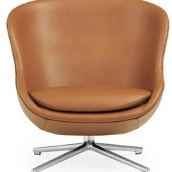 Hyg Fåtölj Låg Med Snurrbas, Brandy Läder / Aluminium