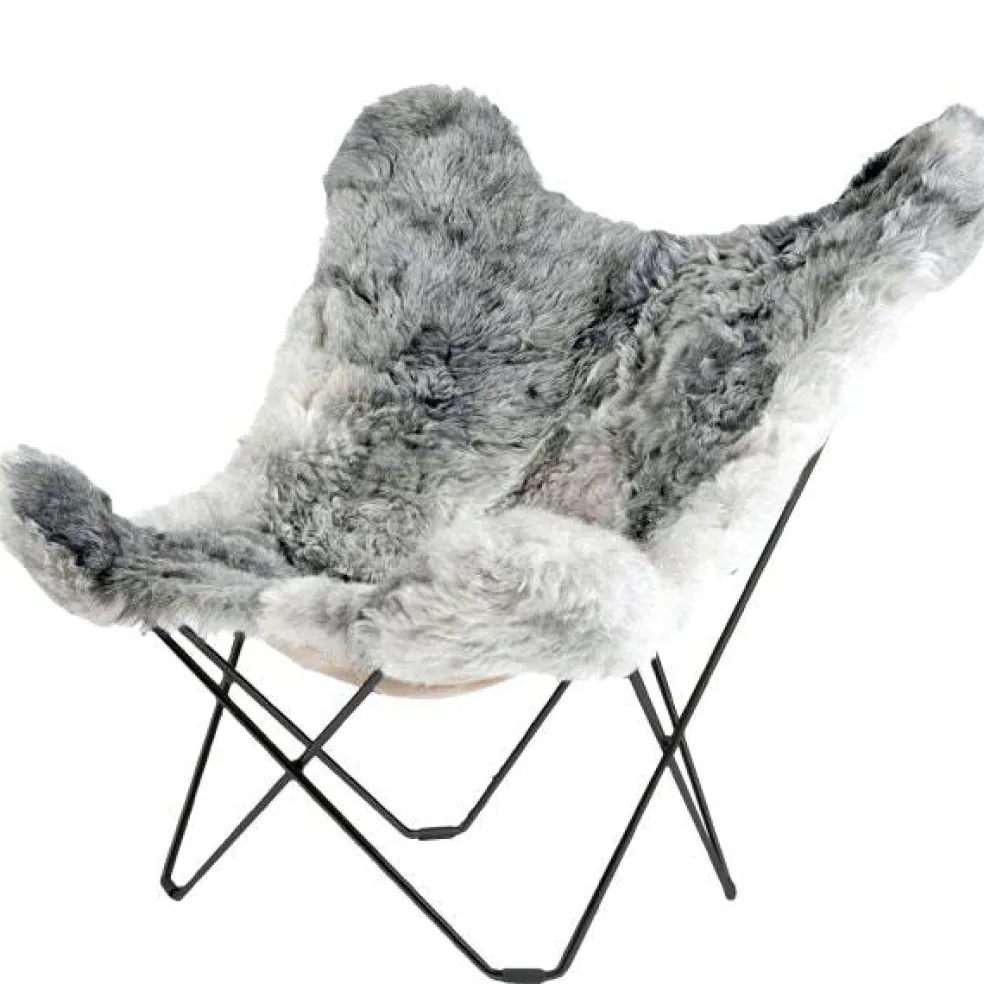 Iceland Mariposa Butterfly Chair, Shorn Grey/Black